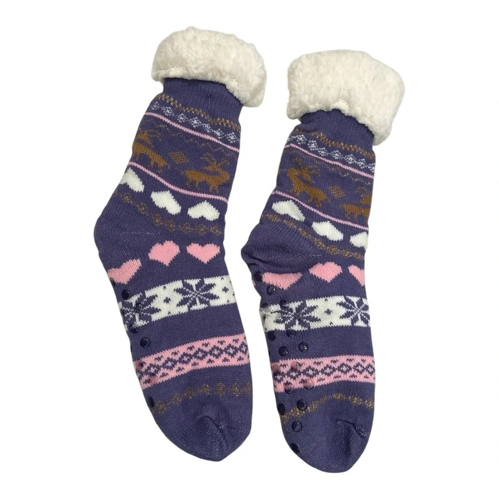 Dosoni Womens Slipper Fuzzy Socks - Reindeer Purple, US Women 5-10